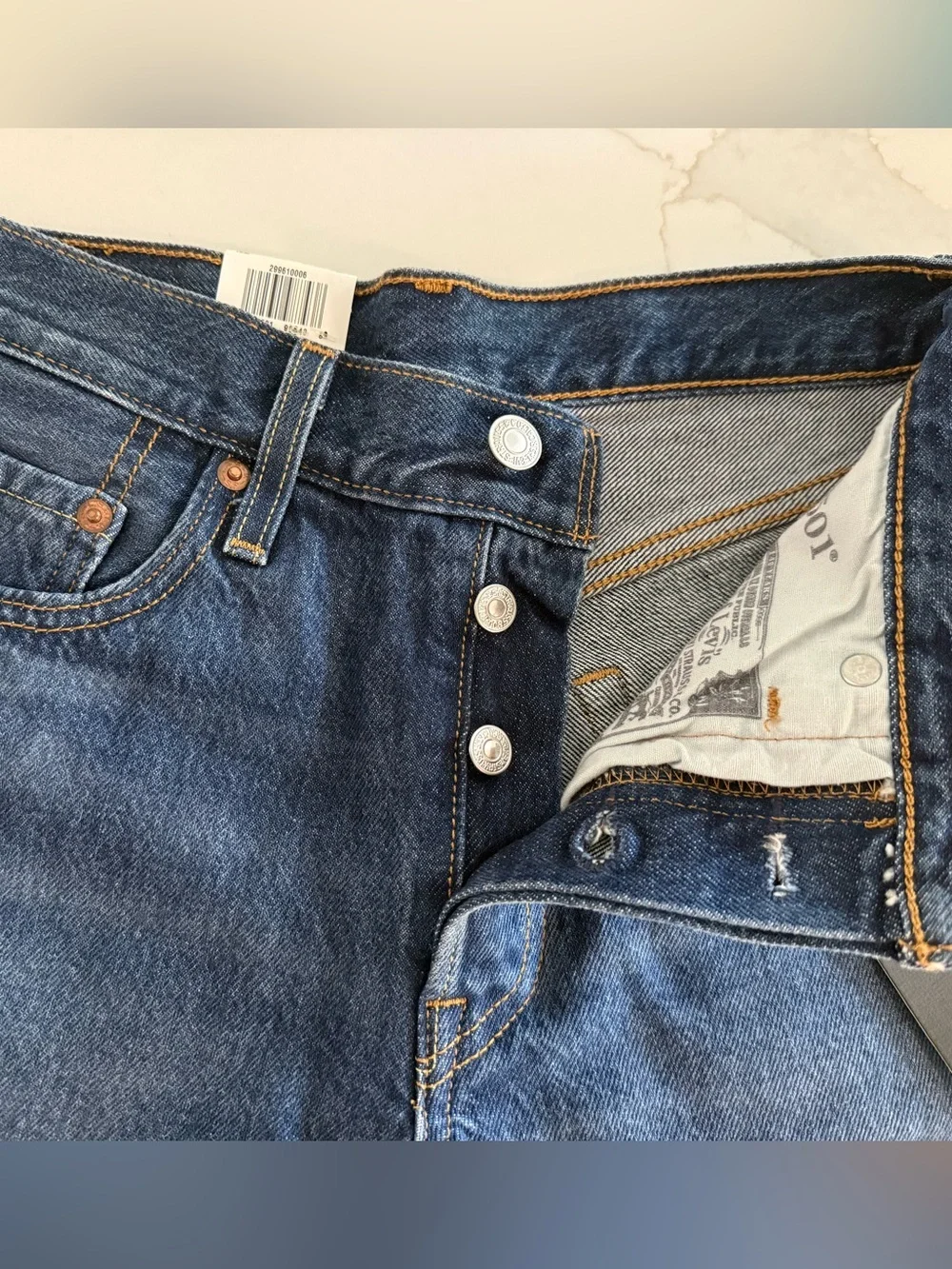 Levi's Dark Blue 501 Mid Rise Jean Shorts - Cuffed Hem